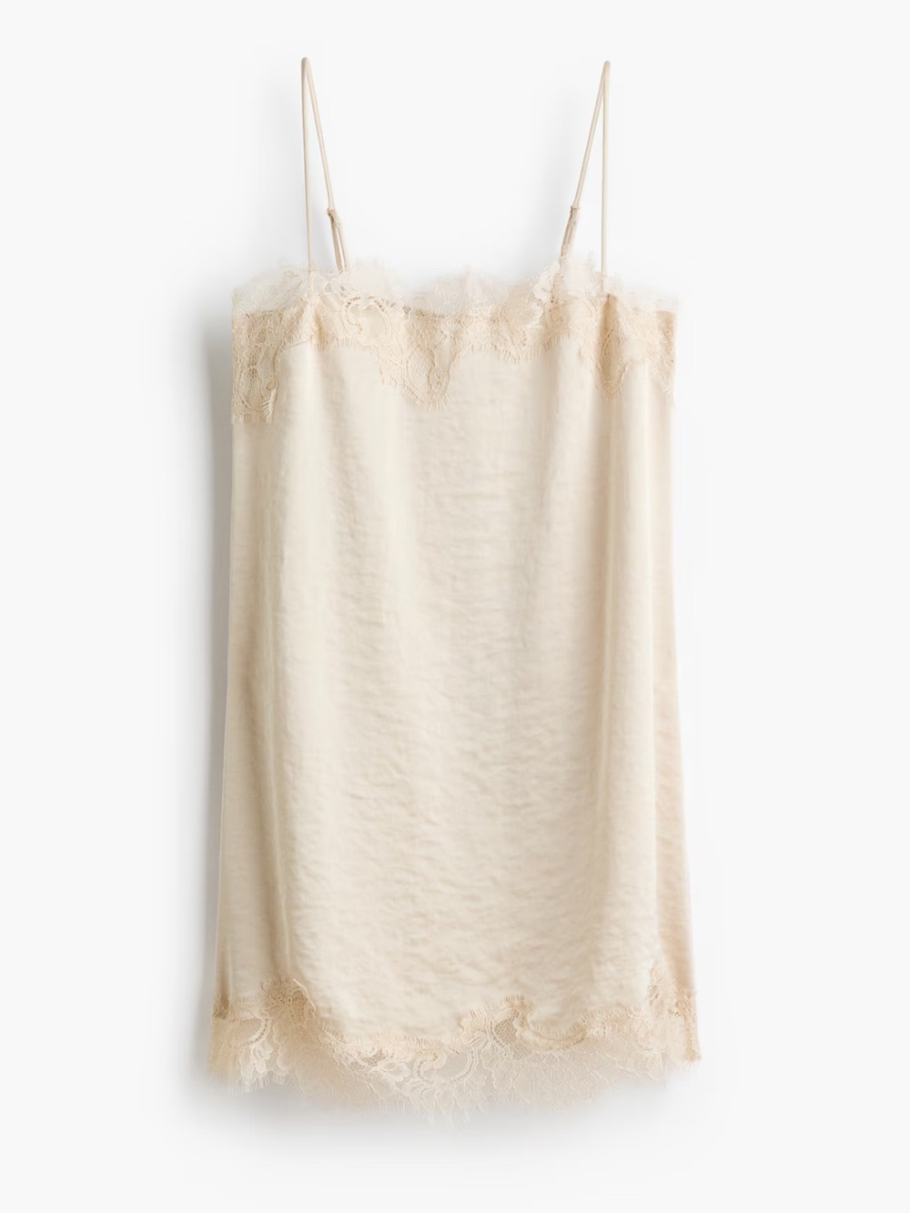 NWT Silk-Feel Lace Trim Chemise in Ivory